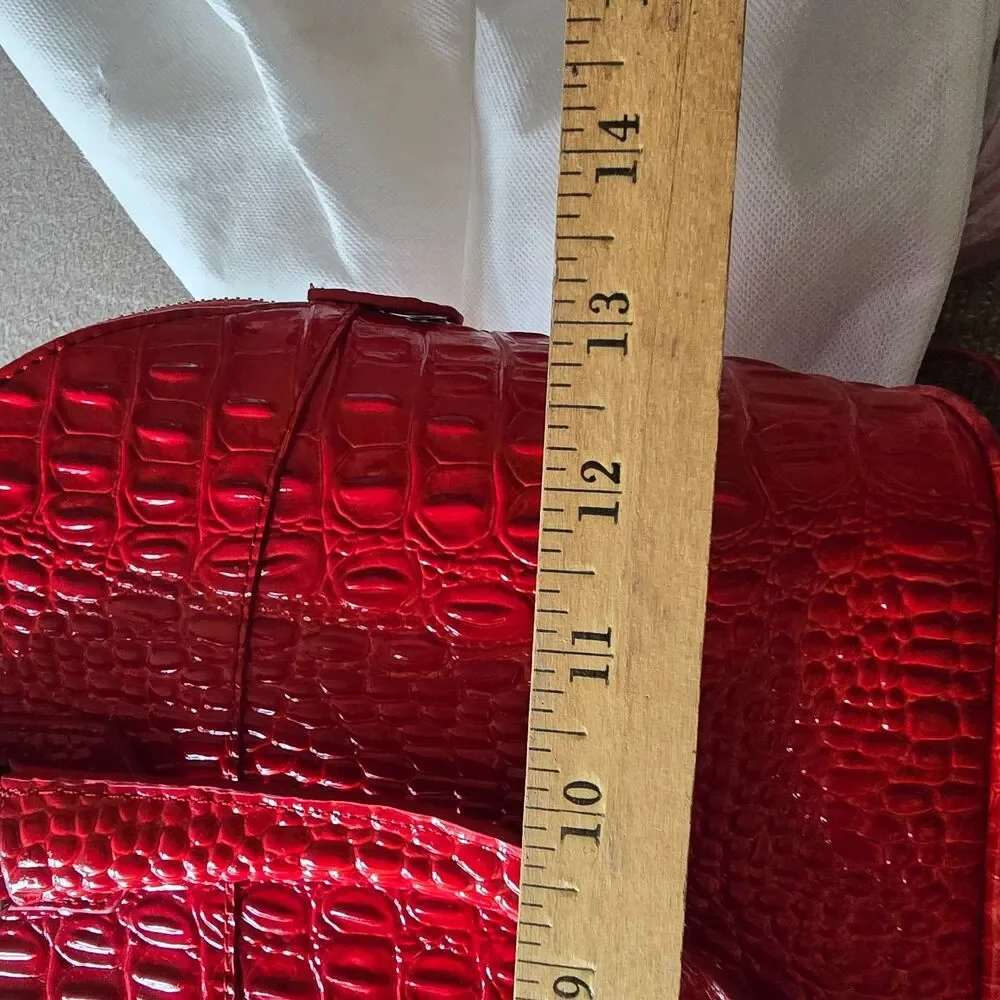 EUC STAUER Red Croc Embossed Hard Leather Handbag Purse Unused Clean animal